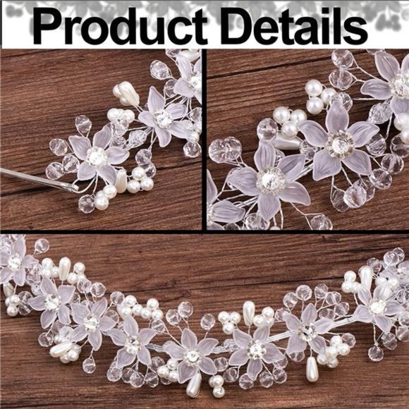 PAGOW 5Pcs Flower Girl Headpiece, Silver Pearl Bride Wedding Hair Accessories main image 7